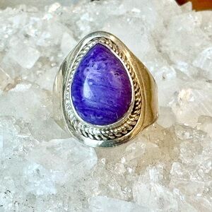 Charoite Teardrop Shield Ring